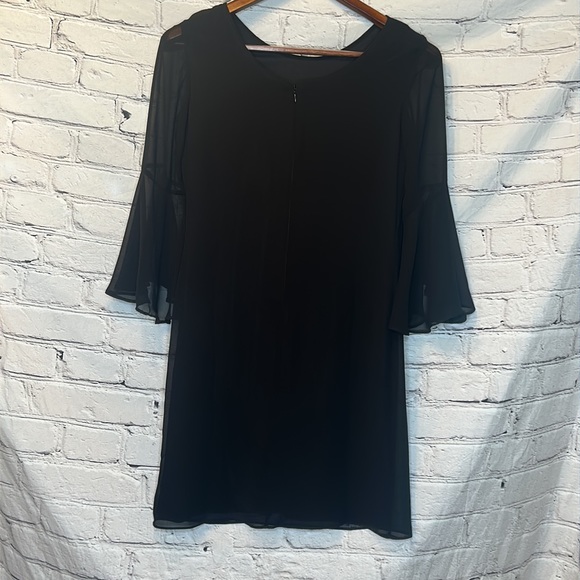 INC International Concept Black Sheer Bell Sleeve Dress Size 0 Petite - Picture 7 of 12
